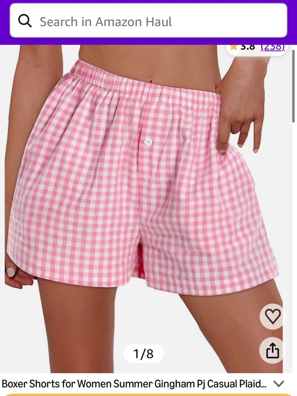 NWOT Amazon Pink and White Gingham Athletic Shorts